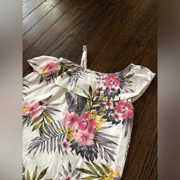 Jessica Simpson Girls 6X Ruffled One-Shoulder White Tropical Palm Dress - VGUC! - Picture 3 of 9